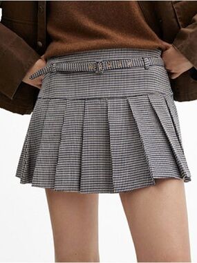 Mango Houndstooth Pleated Mini Skirt